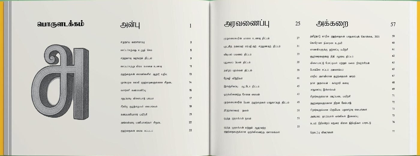 Open report with a large letter அ beside the contents for the three directorates